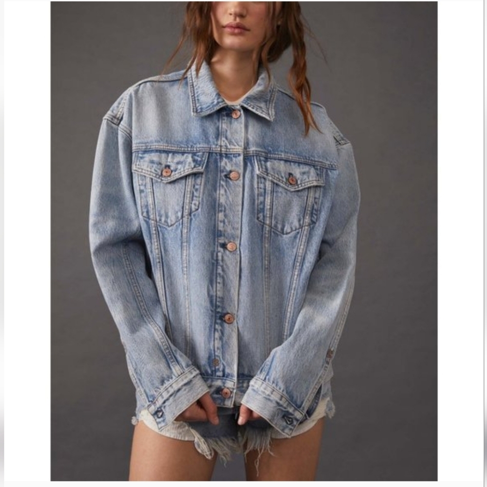 New FREE PEOPLE Jolene Oversized Trucker Women's Denim Jacket